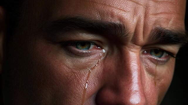 Close-up tearful gaze&mdash;symbolizing emotional release, inner pain, and raw vulnerability.