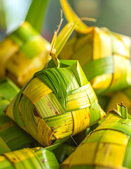 Close-Up of Ketupat Woven Palm Leaves