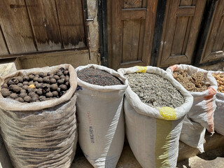 Spices for sale at the market at Salt city in west-central Jordan. It is an ancient trading city