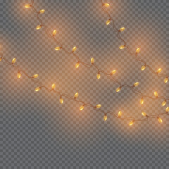 String of warm fairy lights on a soft semi-transparent background &mdash; subtle bokeh and glowing bulbs for overlays, festive scenes, and elegant web banners.