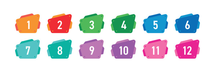 Multicolored 1-12 numbers concept. Numbers 1-12 in colorful buttons for business, education, technology world