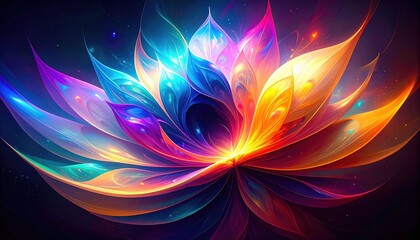 A mesmerizing, luminous lotus flower radiates with a spectrum of glowing, ethereal colors.