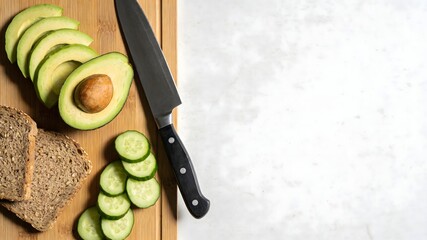 Top View of Fresh Healthy Ingredients on Wooden Cutting Board