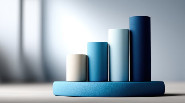 Cylindres color&eacute;s dispos&eacute;s en escalier sur une base bleue textur&eacute;e