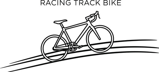 Minimalist line art of a racing track bike speeding on a road in black and white