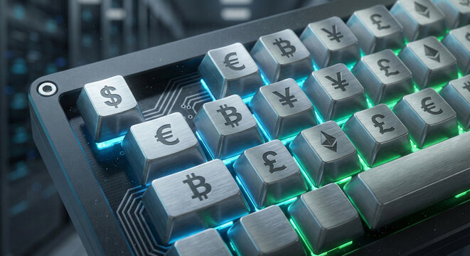 computer keyboard with sigh of currency
