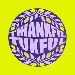 Thankful text in purple and lilac circular design grateful