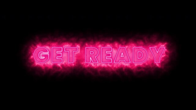 Get Ready Neon Text Animation with Vibrant Glowing Light Effect on Dark Background, Futuristic Digital Typography Intro, Cyber Style Motion Graphic Loop in 4K