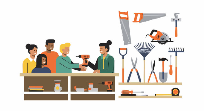 Community tool sharing and diverse collection of hand and power tools.