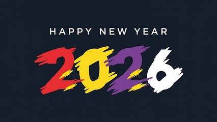 Happy new year 2026 text with colorful brush stroke number design