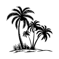 Obraz premium Tropical Summer Beach Vacation Surf Scene Palm Trees Ocean Wave Vintage Vector Design