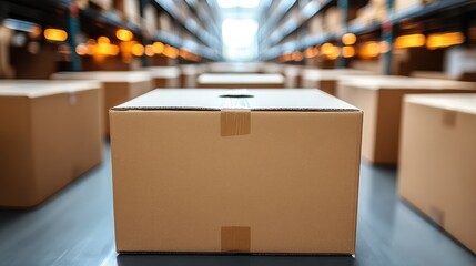 Efficient warehouse operations with seamless distribution and shipping logistics using cardboard boxes, perfect for showcasing supply chain management and e commerce fulfillment