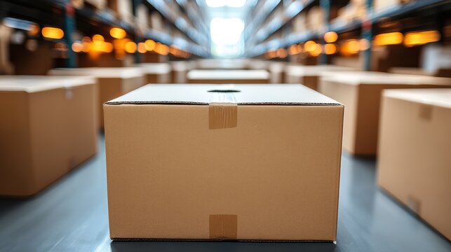Efficient warehouse operations with seamless distribution and shipping logistics using cardboard boxes, perfect for showcasing supply chain management and e commerce fulfillment