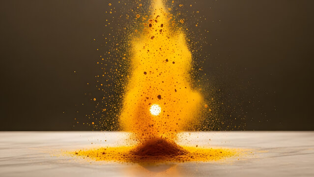 Turmeric Dust Explosion. Perfect for: Health food branding, turmeric latte promotions, wellness visuals