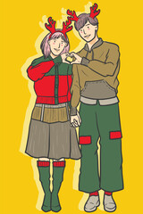 cute couple wearing deer antler headband and love pose