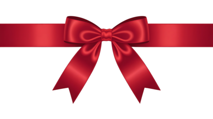 Elegant red satin bow isolated on transparent background