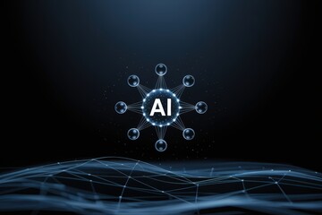 Artificial intelligence network concept with connected nodes and digital data mesh