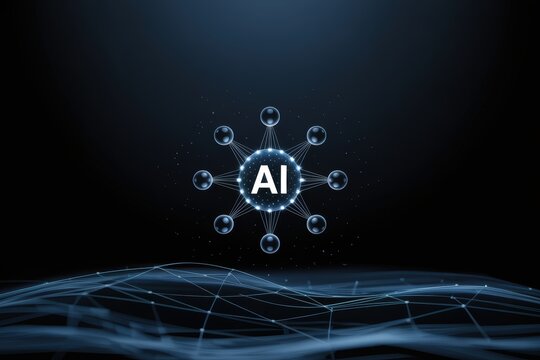 Artificial intelligence network concept with connected nodes and digital data mesh - Powered by Adobe