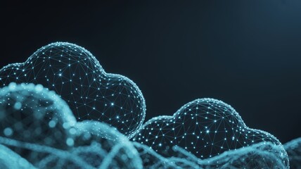 Digital cloud network with glowing connections representing data storage and computing