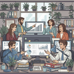 Team Collaboration Analyzing Data in a Modern Office.