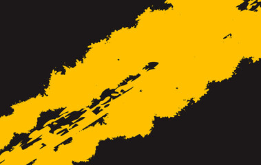 Abstract Yellow and Black Grunge Paint Stripe Background: Dynamic Brush Stroke Texture Diagonal Banner.