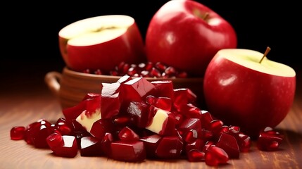Luscious red apples and glistening pomegranate seeds create a vibrant and healthy snack, ideal for wellness blogs and dietary content today