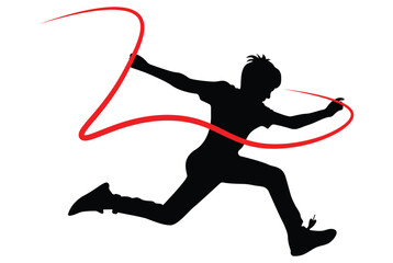 Dynamic male runner sprinting across finish line , speed, determination and success race illustration