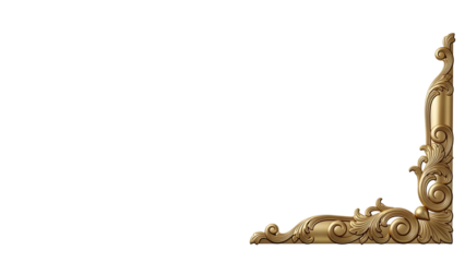 Elegant golden corner frame with intricate floral details on a transparent backdrop