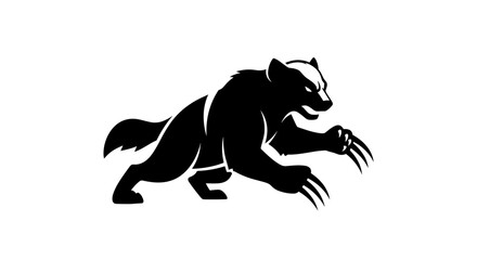 Silhouette of a Fierce Badger Ready to Attack.