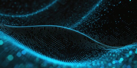 Futuristic wave of luminous blue particles illustrating data flow or network communication