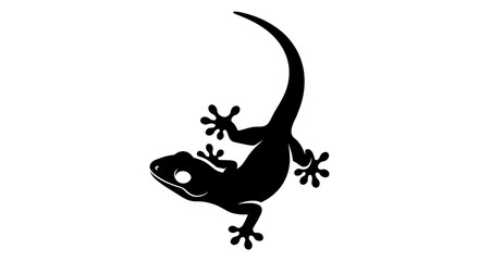 Silhouette of a Gecko Climbing Upward with Curved Tail.