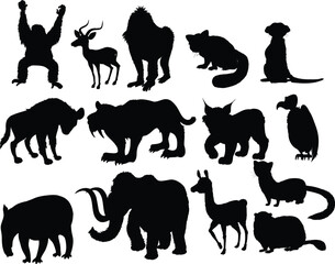 Collection of animal silhouettes including mammals and birds, perfect for wildlife, nature, and educational designs.