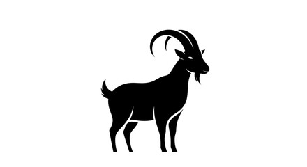 Silhouette of a Majestic Goat with Curved Horns.