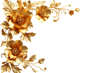 Golden botanical corner decor with sculpted flowers and leaves