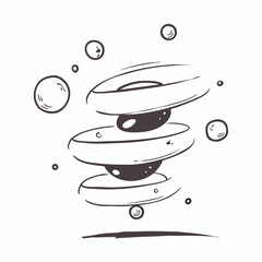 Abstract illustration of stacked rings with dark spheres and bubbles