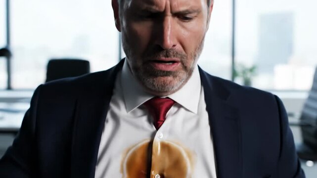 coffee stain on a businessman&rsquo;s white shirt