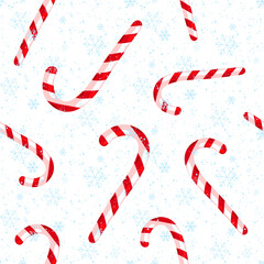 Winter pattern with candy canes and snowflakes