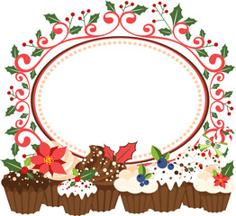 Christmas muffins with frame from winterberry