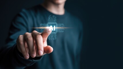 Human hand touching glowing AI interface representing modern artificial intelligence