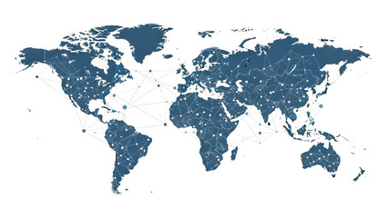 Fototapeta premium グローバルネットワークと世界地図のドット絵風ベクターイラスト 国際通信とビジネスのつながり背景