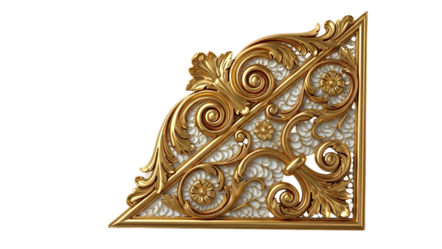 Luxurious gold corner ornament with intricate detailing, decorative design