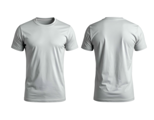 Plain white crew-neck short-sleeve t-shirts, front and back