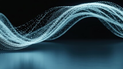 Wavy particle stream with glowing blue light, representing digital data and technology