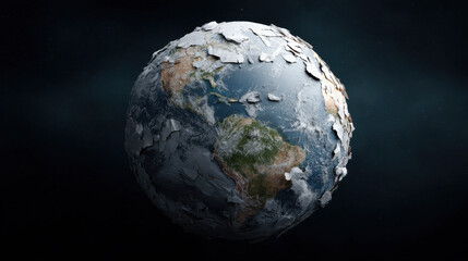 Fototapeta premium Peeling earth layers, planet, globe, texture, surreal, dramatic mood, space backdrop