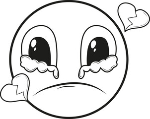 Crying emoji. Broken heart. Doodle style vector illustration.