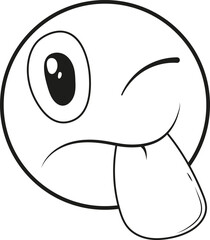 Sticking out tongue emoji. Broken heart. Doodle style vector illustration.