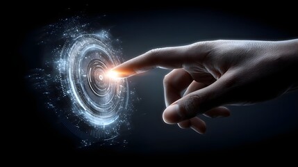 Hand touch digital hud interface futuristic technology background with secure, guard, eye, check, password, firewall, shield