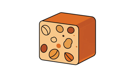 A colorful illustration depicting a cube of swiss cheese with circular holes