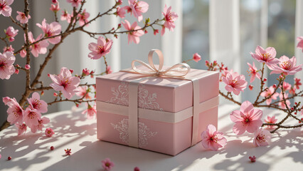 Box with pink cherry blossom