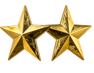 Two shiny gold five-pointed stars, side-by-side
